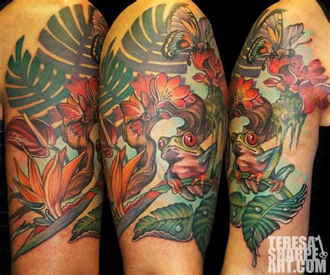 If you love dragon tattoos, then you will definitely fall in love with this idea of two dragons facing each other. . Rainforest sleeve tattoo
